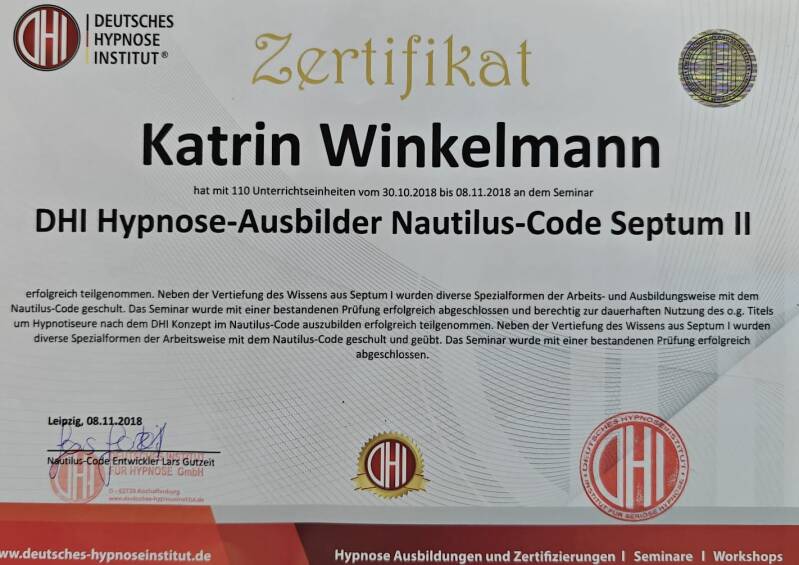Zertifikat Katrin Winkelmann